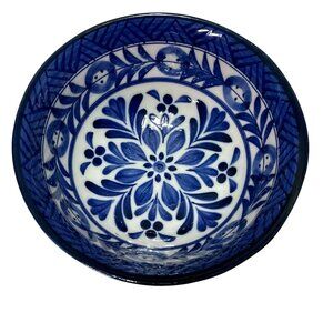 TAJIMI KYO-GAMA KILN BLUE FLORAL RICE BOWL PORCELAIN MADE IN JAPAN 5.75" DIAM
